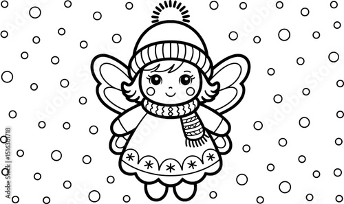 Cute winter angel coloring page snowflakes