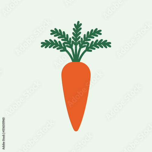Vibrant orange carrot illustration with fresh green leaves isolated on a light green background perfect for healthy eating concepts and vegetable-themed designs