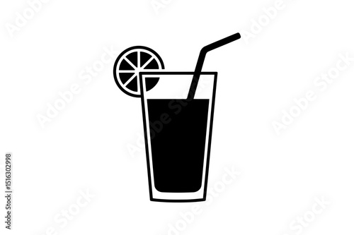 Black silhouette of a drink with lemon and straw