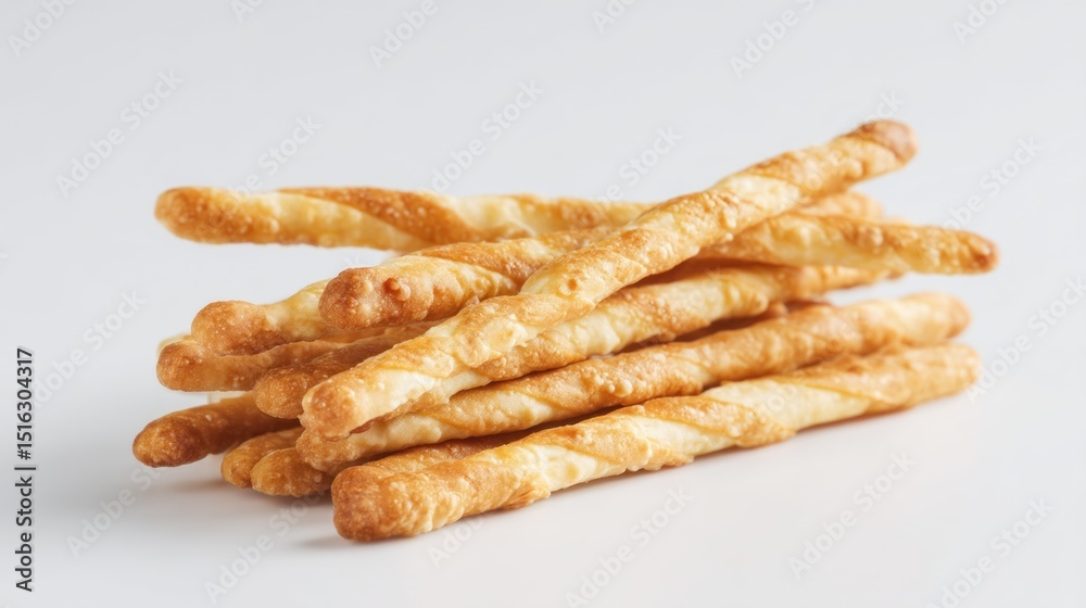 Golden Twisted Breadsticks Pile Isolated Against White Backdrop Studio Shot Golden Twisted Breadsticks Pile Isolated Against White Backdrop Studio Shot