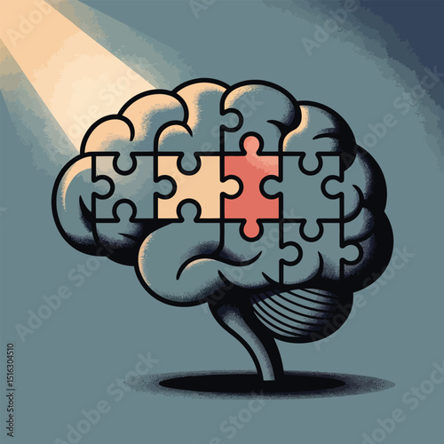 The human brain symbolized by a puzzle depicting understanding and mental health cognitive process illustration