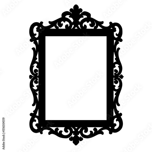 Ornate black picture frame with decorative floral patterns  