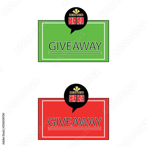 Giveaway promotional labels with gift icons in red and green design for marketing and advertising
