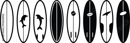 Collection of surfboard silhouettes dolphins designs