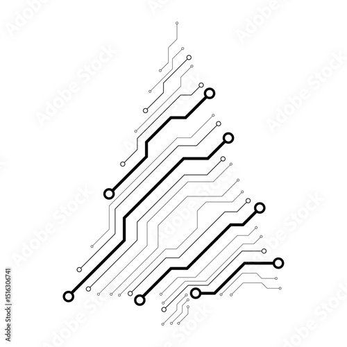 Abstract technology Christmas tree, black circuit board 