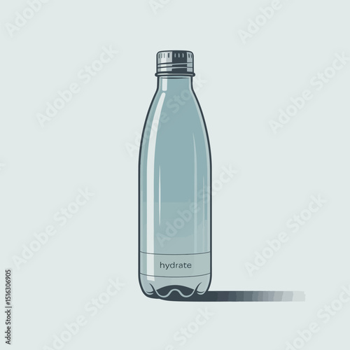 Illustration of a stylish blue water bottle with a silver cap featuring the word hydrate perfect for promoting hydration and healthy lifestyle choices.