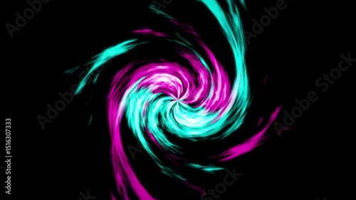 Animated abstract spiral of neon pink and cyan energy lines rotating on a black background. Creates a hypnotic, sci-fi-inspired effect.