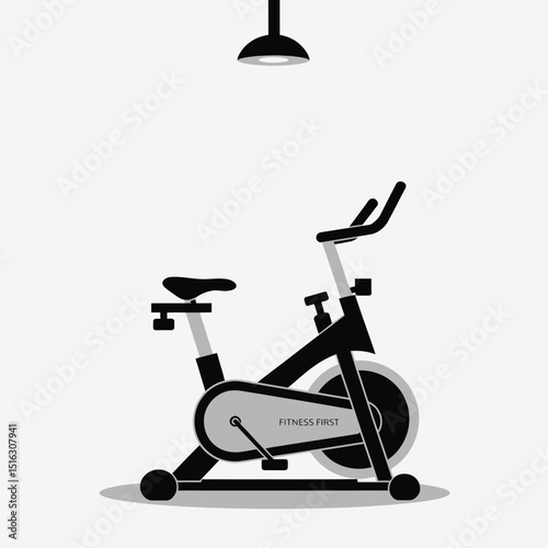 Illustrated stationary exercise bike illuminated by a spotlight promoting fitness and gym workouts for health and wellness