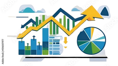 Abstract chart featuring a rising yellow arrow and bar graphs, symbolizing economic growth, financial analysis, and positive market trends.
Keywords: economic, chart, graph, growth, finance, market, d