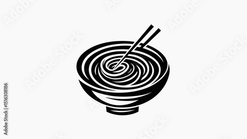 Monochrome Noodle Bowl Logo Vector – Minimalist Ramen with Chopsticks Icon Design