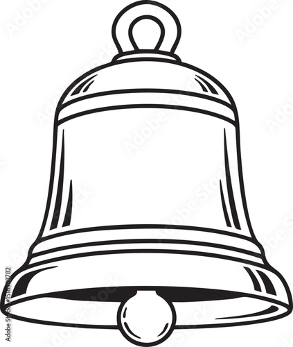 A simple line drawing of a bell with a clapper and a loop at the top on a white background