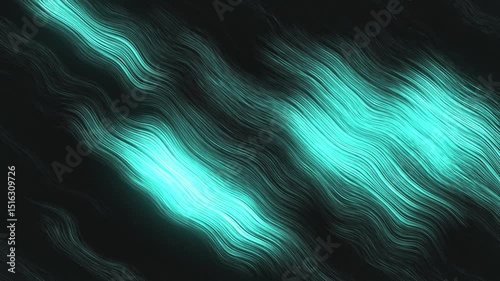 Endless loop of glowing turquoise lines flowing diagonally on a dark background. This abstract procedural animation features smooth, wavy.