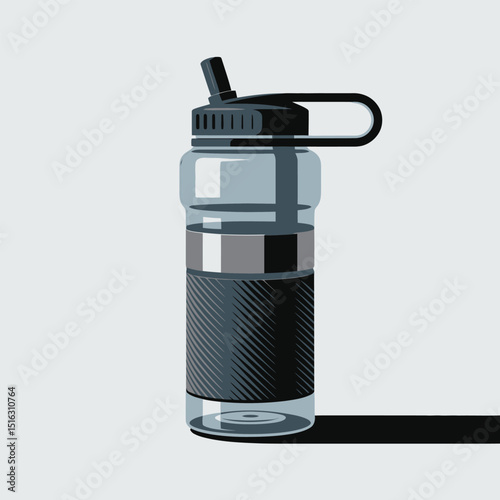 Modern transparent water bottle with black lid and grip detail in a clean minimalist style