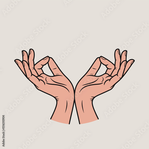 Artistic illustration of hands forming mudra position indicating meditation peace and yoga practice