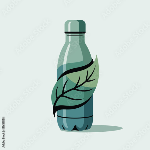 Eco friendly water bottle concept with a leaf illustration promoting sustainable living and environmental consciousness