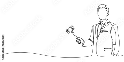 Professional lawyer with gavel in one line drawing. Law and justice concept. Minimalist vector art, Professional lawyer with gavel in one line drawing. Law and justice concept. Minimalist vector art. 
