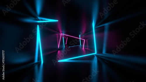Cyan and Pink Fantasy Tunnel of Neon Sections Background VJ Loop in 4K