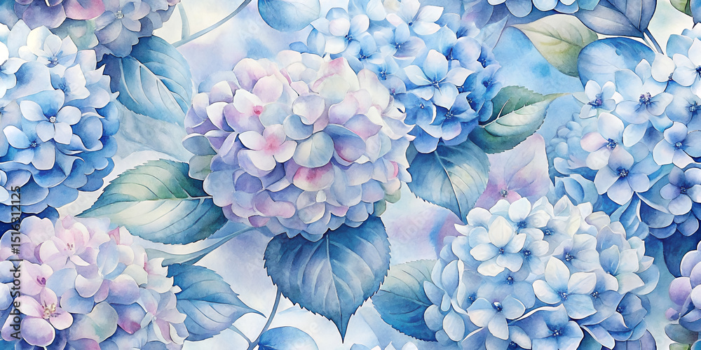hydrangea bloom pattern in soft blue watercolor tones hydrangea bloom pattern in soft blue watercolor tones