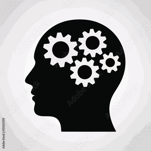 Conceptual illustration of human mind functionality with gears symbolizing thinking process and cognitive abilities