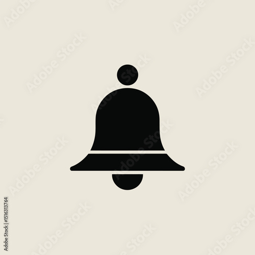 Simple black bell icon illustration on neutral background suitable for notifications alerting and ui design elements