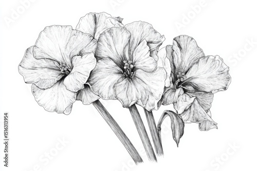 Beautiful hand-drawn flowers showcasing intricate details and elegant petals in black and white