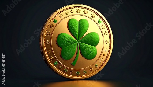 Gold Shamrock Coin with St Patricks Day. photo
