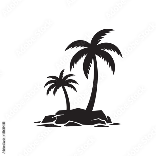 tropical island with palm trees silhouette 