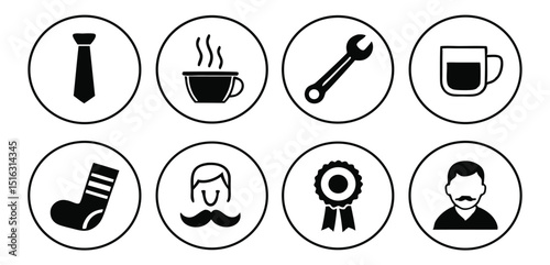 Father’s Day Icon Set – Flat Silhouette Symbols
