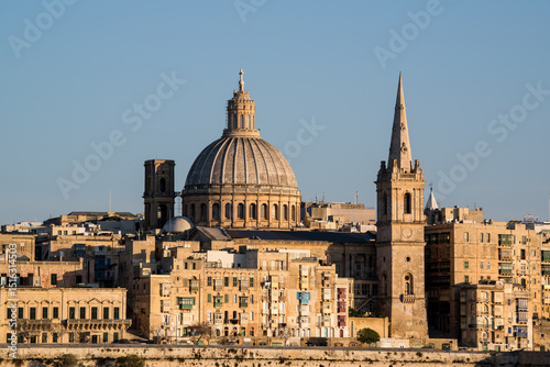 Vászonkép View of a part of Valletta city and the dome of Carmelite Church at the middle, at the island of Malta in the Mediterranean Sea