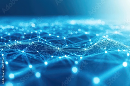 Digital network connections illuminated in blue with glowing nodes across the surface