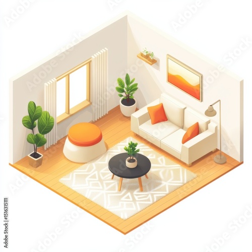 Cozy living room with modern decor and plants in a bright setting