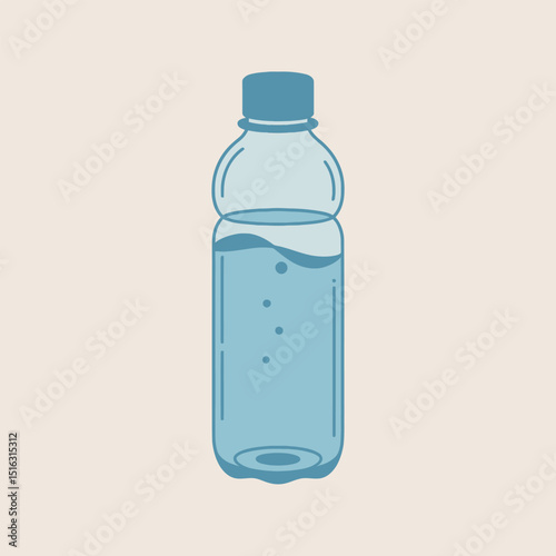 Refreshing water bottle illustration with clear liquid depicting hydration healthy living and wellness isolated on cream background