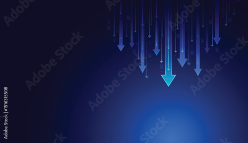 business arrow down financial background. arrow down line technology dark blue background. vector illustration design.