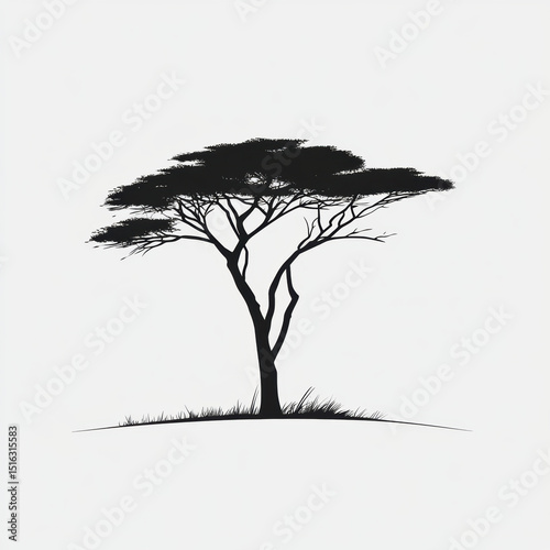 Silhouette of a lone tree against a minimalist background.