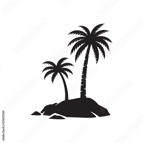 tropical island with palm trees silhouette