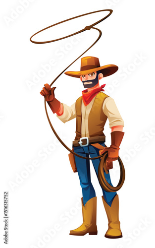 Cowboy swinging lasso. Vector cartoon character illustration