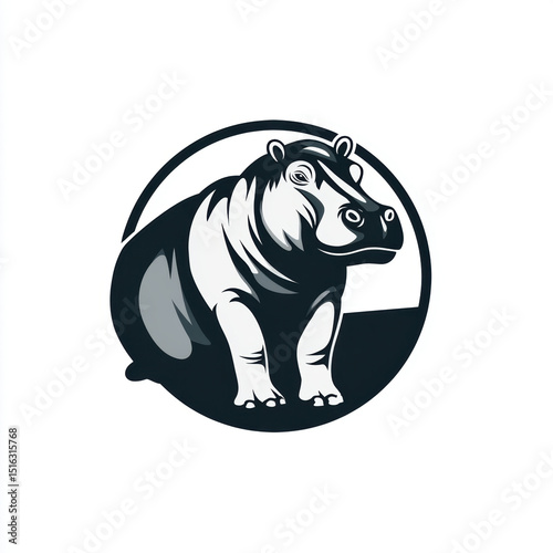Stylized illustration of a hippo in a circular design.