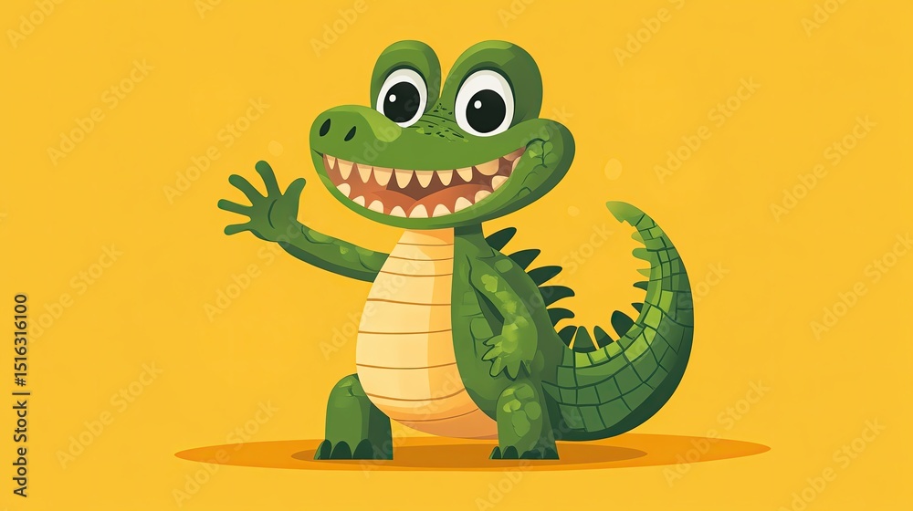Fototapeta premium Cute cartoon crocodile with friendly smile.