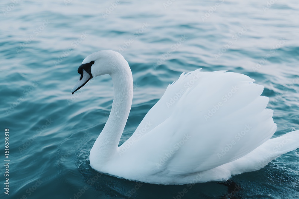 Obraz premium Elegant white swan swimming in water