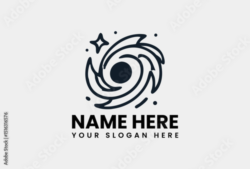 Stylized black hole icon with swirling lines and sparkling elements representing cosmic phenomena. Space concept