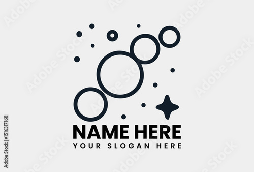 Abstract line art icon depicting various sized circles and scattered dots with a prominent star for cosmic representation. Abstract concept