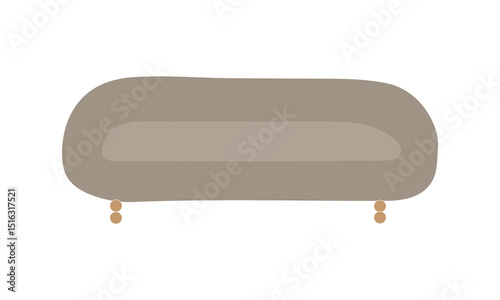 A stylish beige ottoman sofa with wooden legs, an aesthetic couch for interiors, isolated on a white background