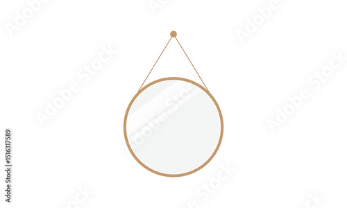 Round Hanging Mirror with Wooden Frame, Wall Hanging Circular Glass Mirror Vector on a white background