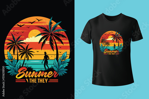 Summer T-Shirt Design – Bright Beach Vibes, Tropical Sun, and Vacation Fun Graphic Tee