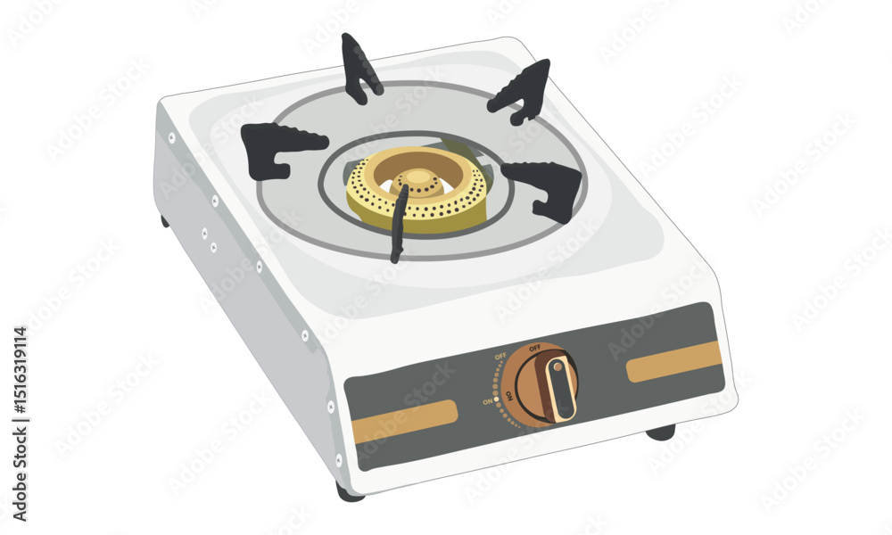 Fototapeta premium Single Burner Gas Stove Illustration Vector, A White Gas Stove for Culinary Usage on a White Background
