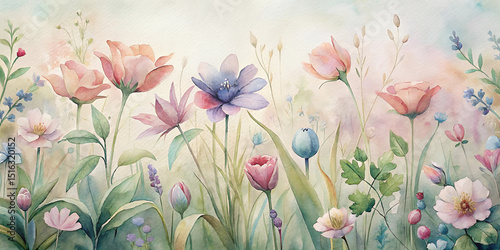 spring wildflowers pastel watercolor seamless pattern