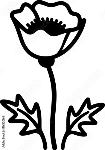 POPPY FLOWER ICON OUTLINE TRANSPARENT VECTOR