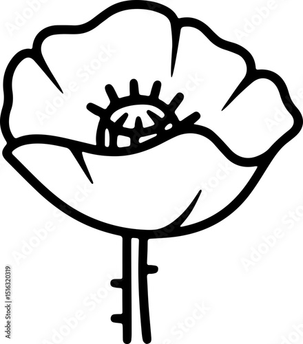 POPPY FLOWER ICON OUTLINE TRANSPARENT VECTOR