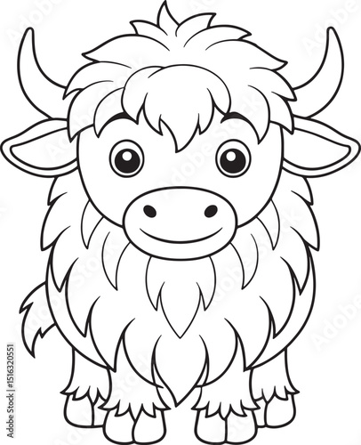 Adorable Yak Coloring Page Cute Animal Vector Illustration