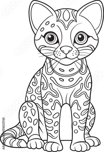 ocelot coloring page cute cat design vector illustration
